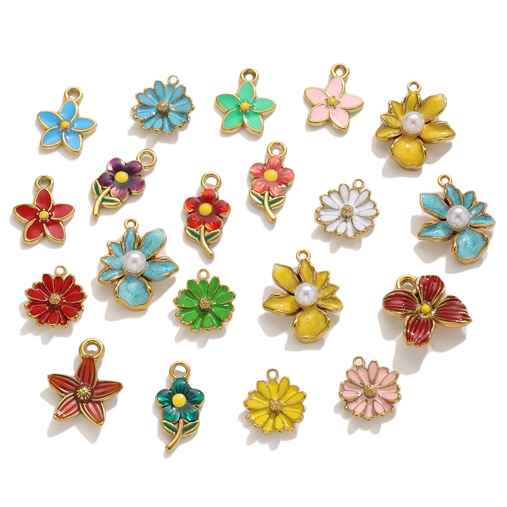 Enamel Flower Charms Multicolor Floral Pendants Cute Daisy Sakura Charms for Necklace Bracelet DIY Jewelry Making Accessories