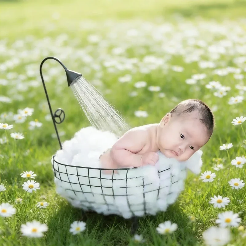 1pcs Newborn Photo Props Iron Small Bathtub Auxiliary Shooting Prop Full Moon Baby Small Basket Infant Photo Shooting Products