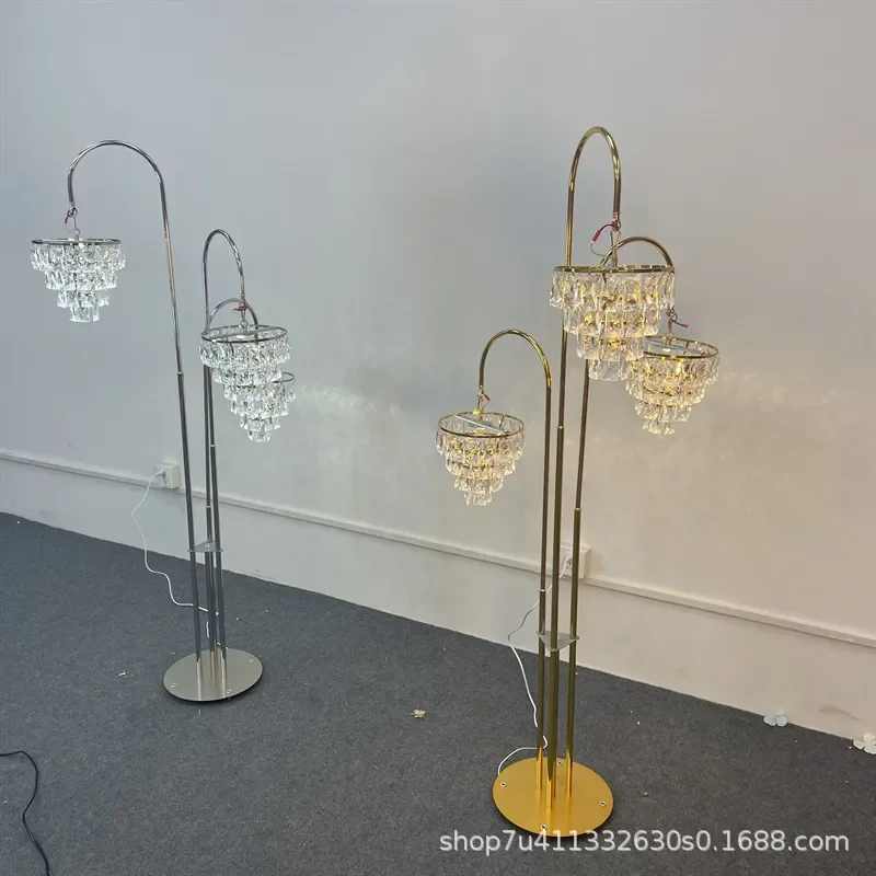 European Style Electroplated Wrought Iron Crystal Wedding Road Guide Stand Three Headed Ice Bar Arrangement Decorative Props