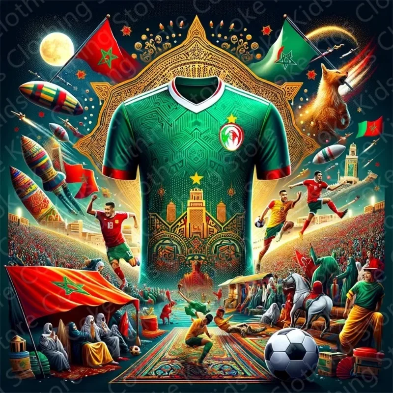 2024 New Morocco Football Fan Jersey 3d Print Woman Adult Summer Sports Soccer Training T-Shirt Tops O Neck Loose Sweatshirt