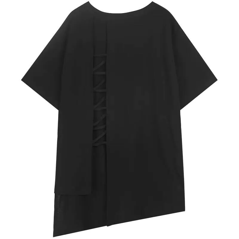 Loose-Fitting Men's Fake Summer Men's T-Shirt Short Sleeved Two Casual T-Shirts In Large Size Black And White Yamamoto Style