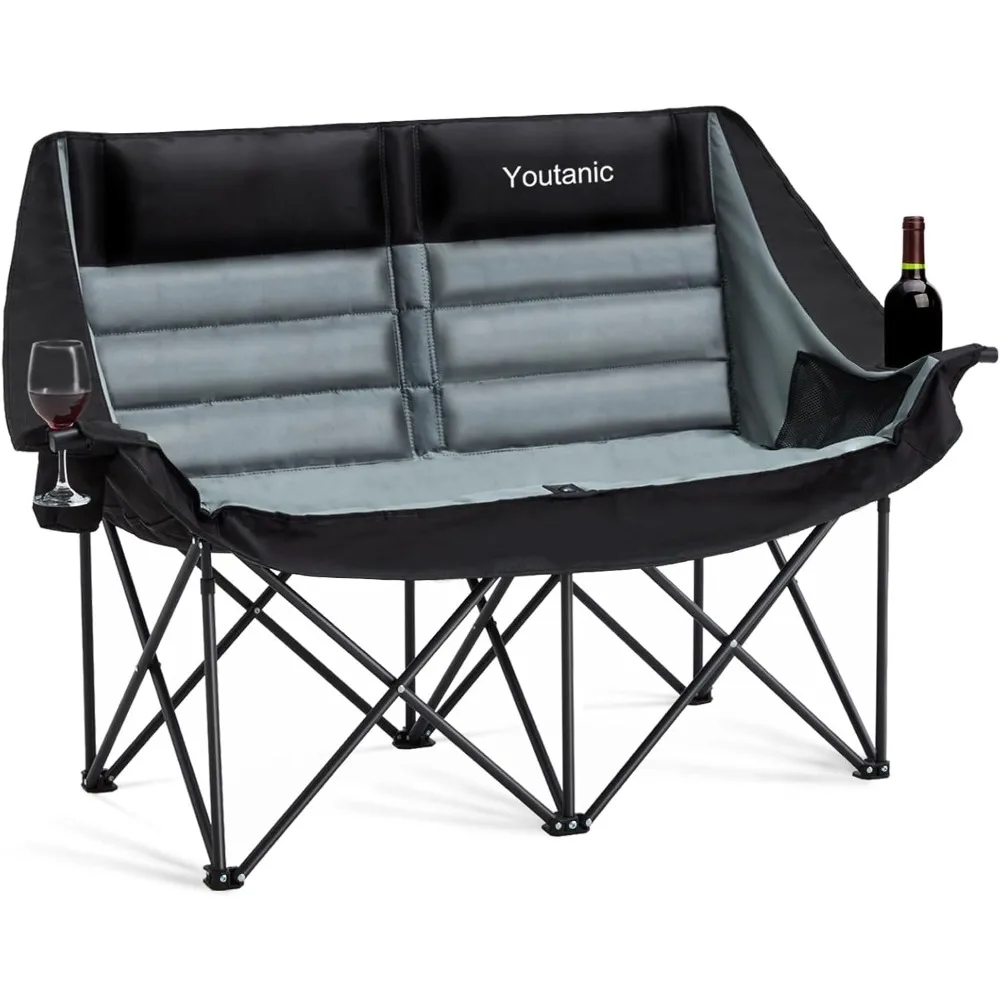 

Portable folding camping chair with side pockets, cup holder and tote bag for fishing, sports, travel, up to 400 LBS