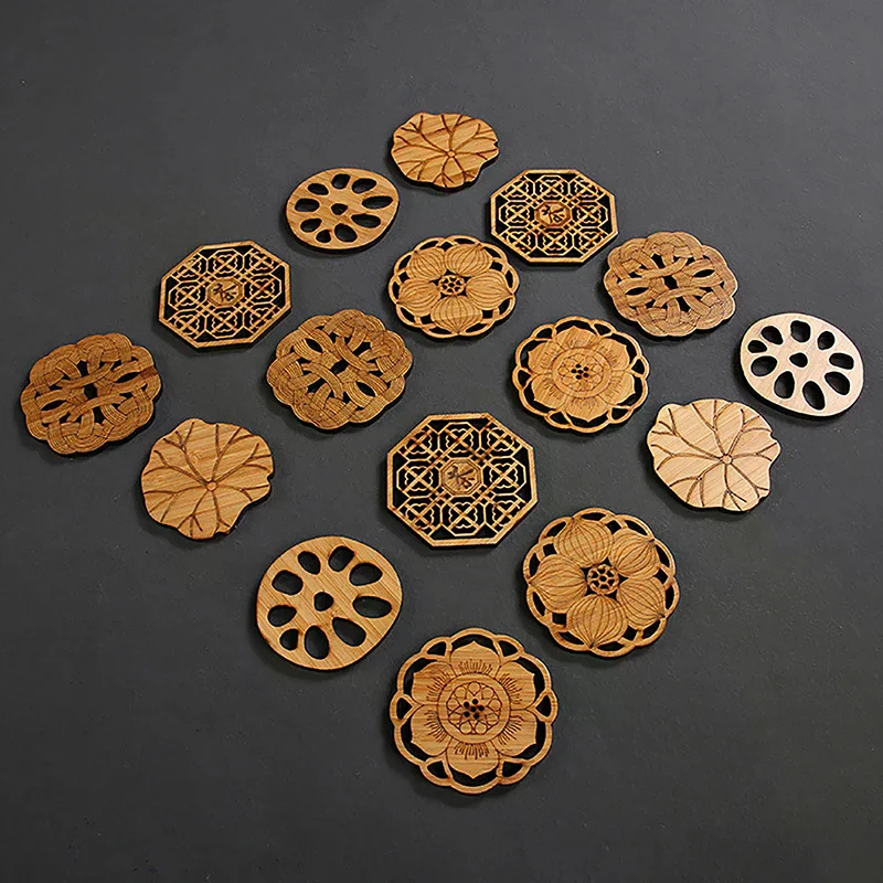 Creative Lotus Flower Drink Coasters Wooden Round Cup Mat Table Mat Tea Coffee Mug Placemat Home Decoration Kitchen Accessories