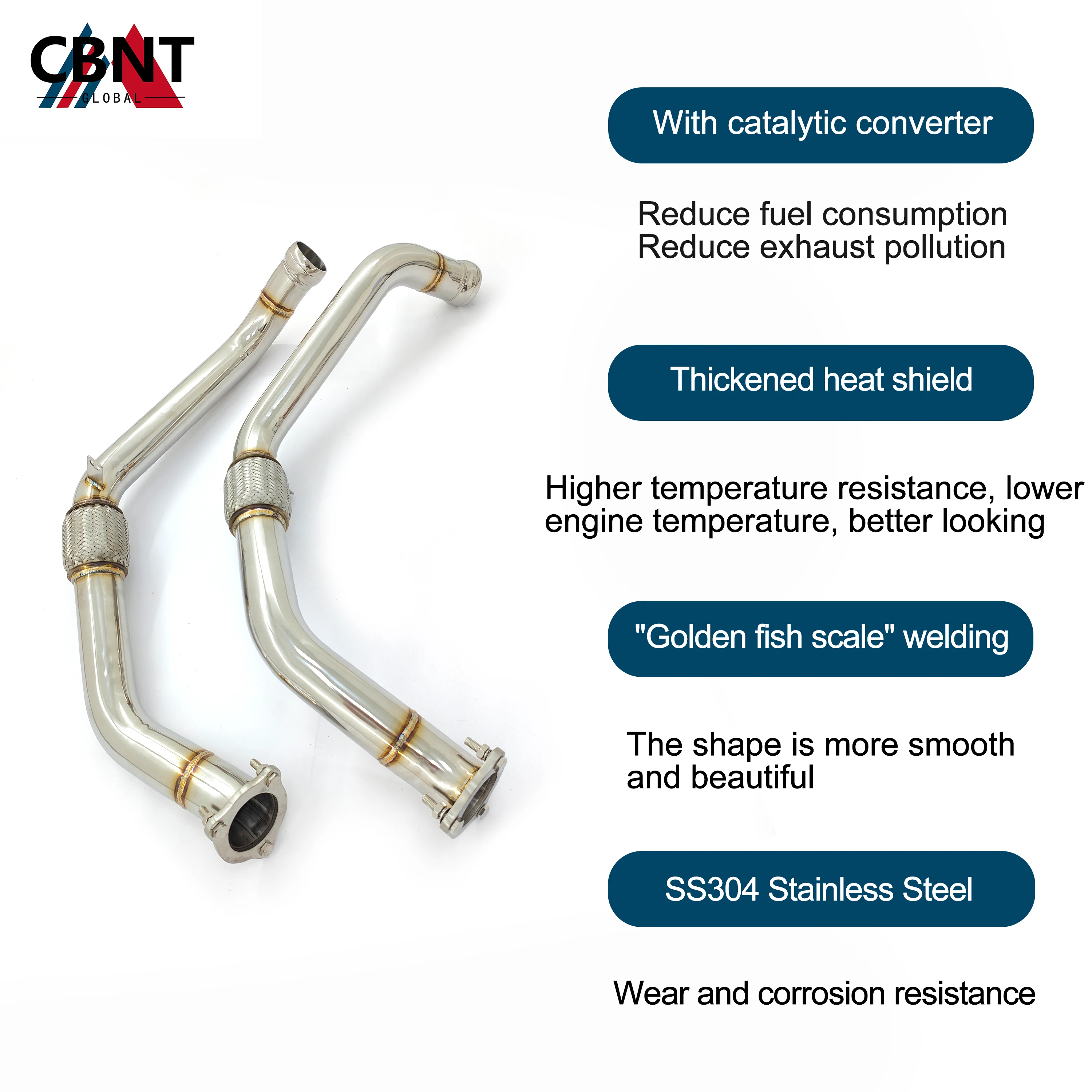 CBNT Exhaust Pipe System for Porsche Panamera 971 2.9T Front Pipe & Downpipe with Heat Shield SS304 Tuning Exhaust Header