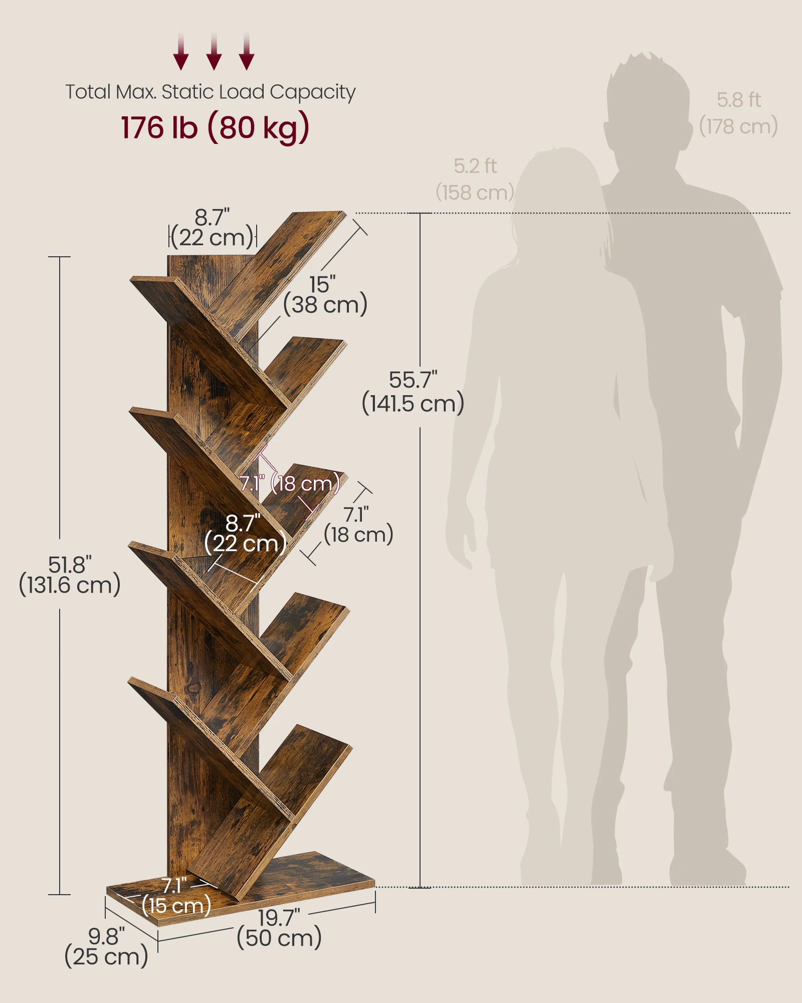 رف كتب VASAGLE Tree، خزانة كتب مكونة من 9 طبقات، رف كتب كبير، رف زاوية موفر للمساحة، شجرة كتب، أقراص مضغوطة، ألعاب #6