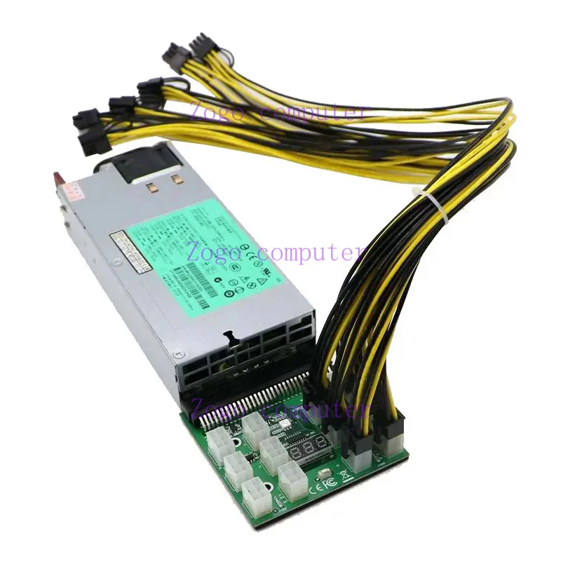 1200W Mijnbouw Server Voeding Kit 1200Watt Psu 12 Poorten Breakout Board 12Pcs Pcie 6pin Naar 6 2pin Kabels