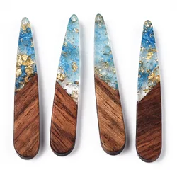 20pcs Big Resin & Walnut Wood Pendants with Gold Color Foil Teardrop Charms for Jewelry Making DIY Necklace Earring Craft Decor