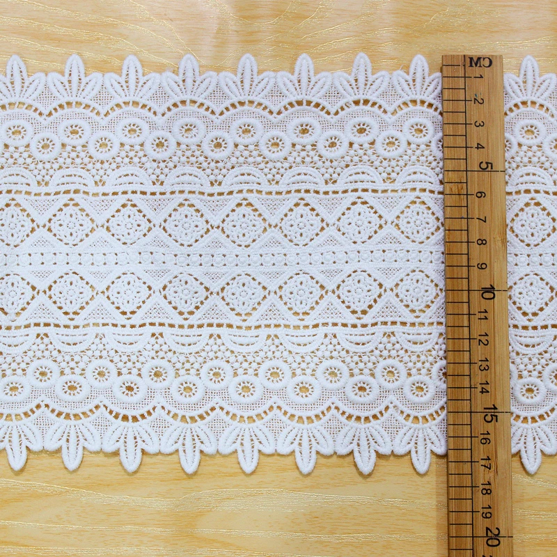 White Cotton Embroidered Ribbon Lace Appliques, 3D Flower Lace Fabric, Neckline Trim, DIY Sewing Accessories, 17cm Wide