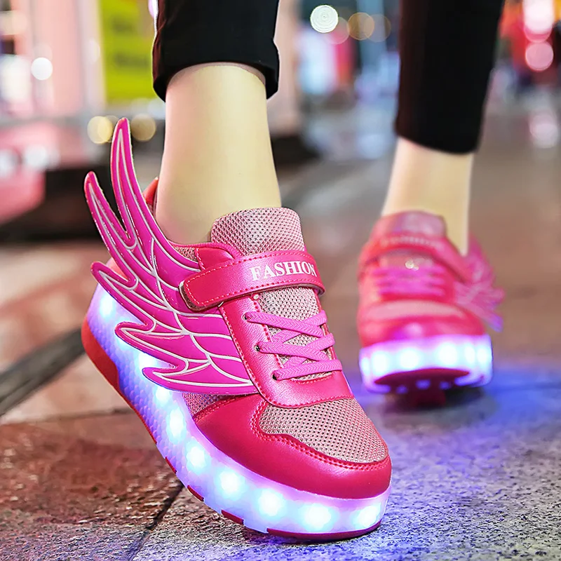 

Roller Skates Shoes Children Boys Girls Kids 2 Wheels Sneakers Sports Game Casual Fashion Wings Led Lighted Flashing Boots