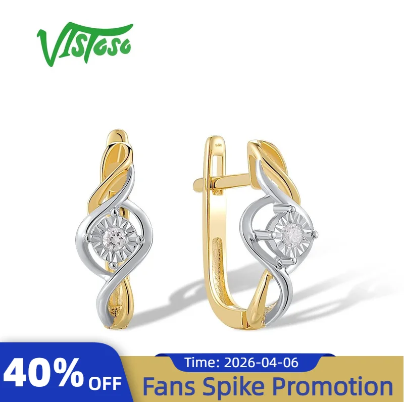 

VISTOSO, двухцветные золотые серьги-защелки из чистого 14 карат 585 пробы для женщин, сверкающие бриллианты, нежные ювелирные украшения на годовщину свадьбы