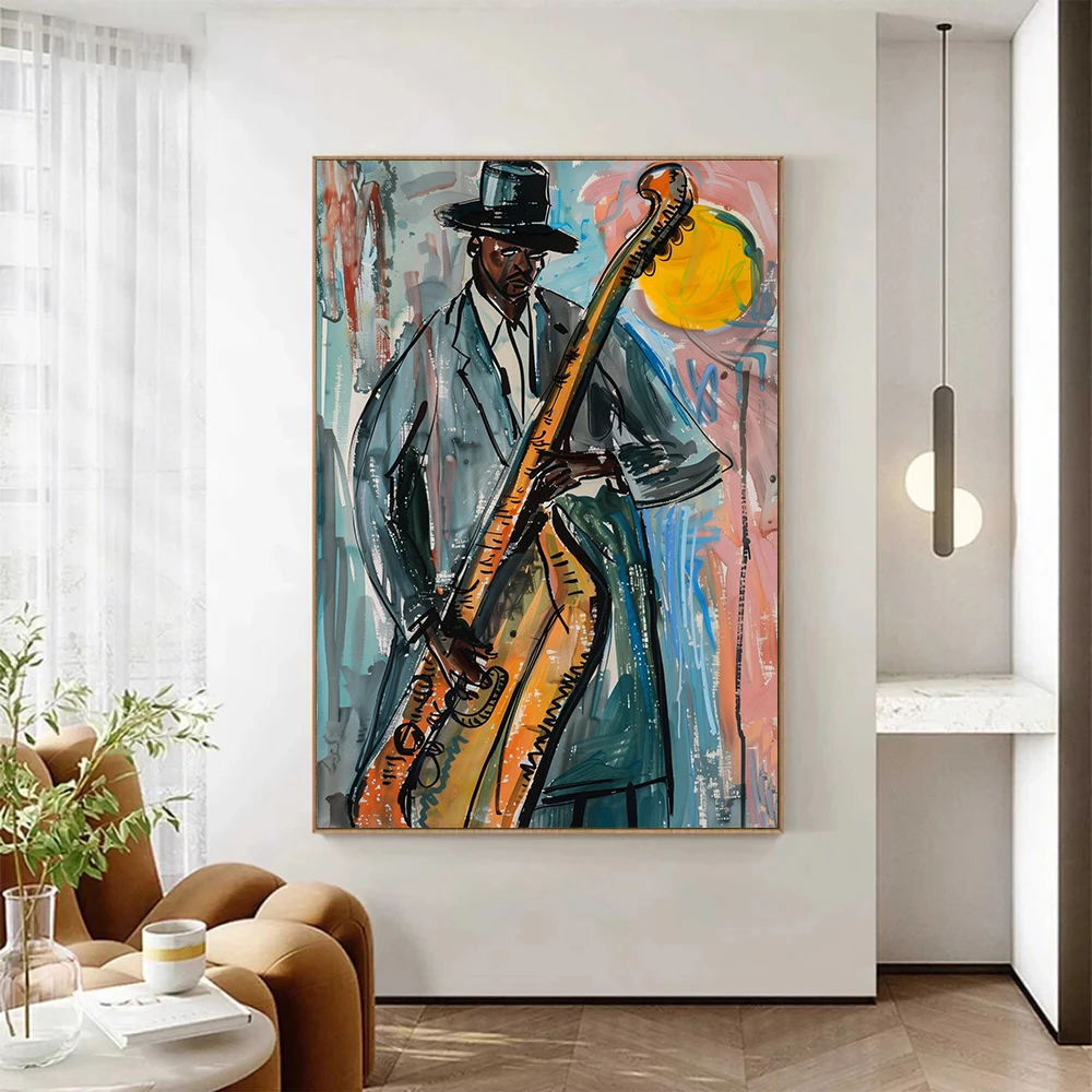 1pc frameless  Abstract Colorful Jazz Band Music Piano Guitar Modern Posters and Prints Canvas Printing Wall Art Picture for Liv view 3