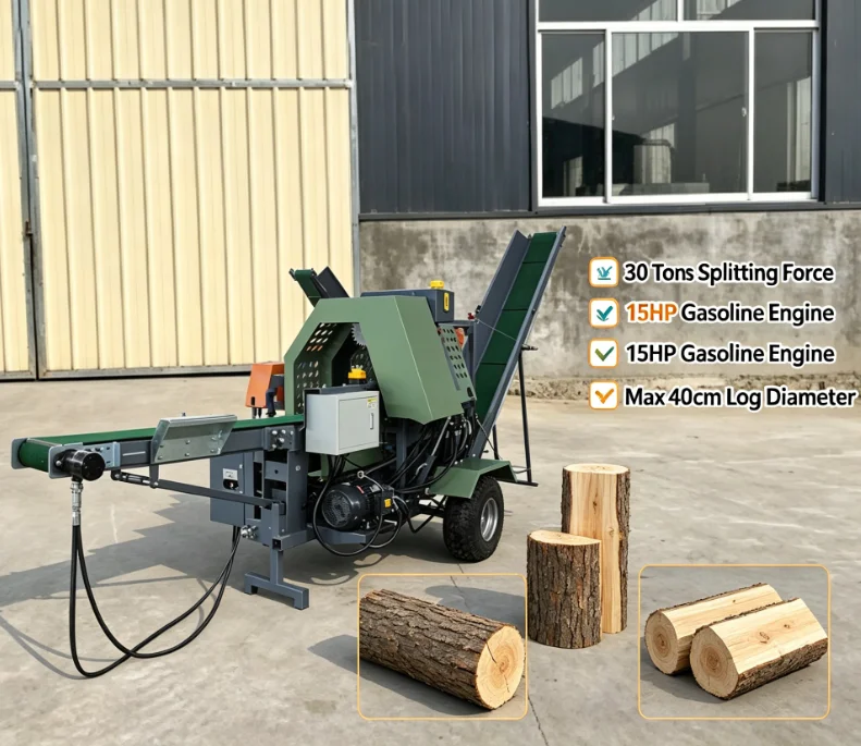 Customized Factory Price 30T Wood Processor Hydraulic Automatic Firewood Processor Wood Cutter And Splitter Log Processing Machi