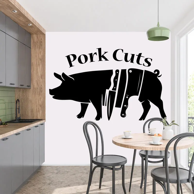 

Butcher Pork Wall Decal Pig Vinyl Home Decor for Kitchen Butcher Cuts Decoration Sticker Removable Abattoir Sign Wallpaper Z641