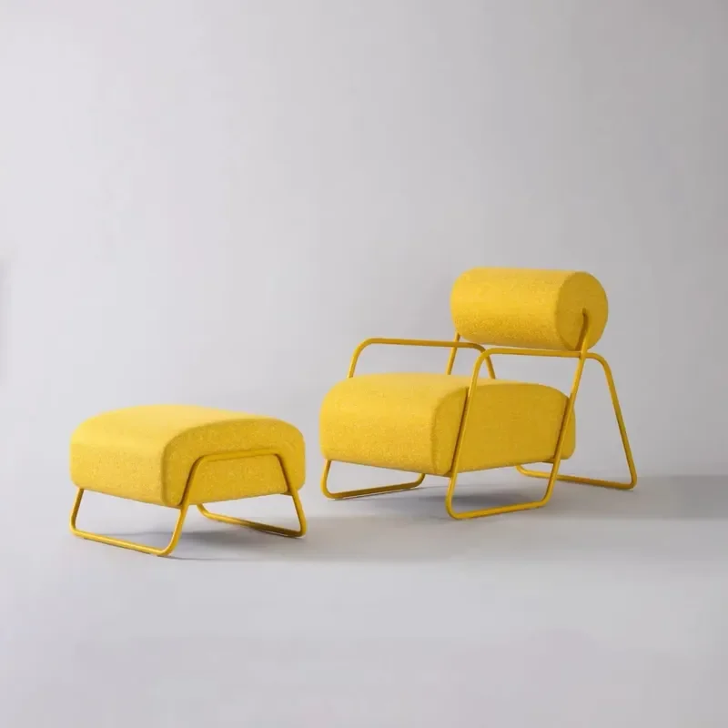 Antique Small Single Sofa Chair Creative Cylinder Backrest Iron Lazy Sofa with Pedal for Living Room Hotel