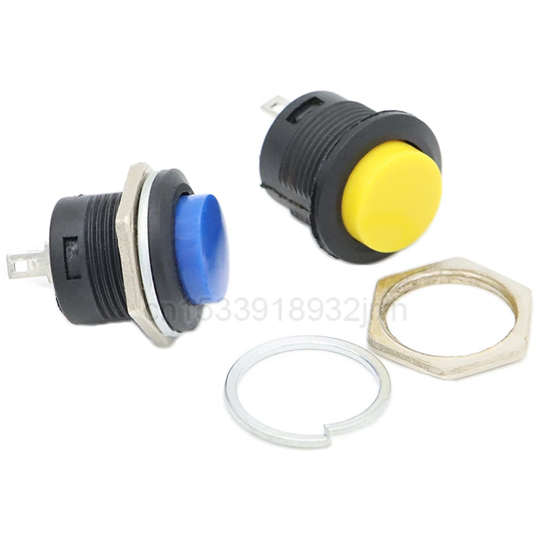 

6Pcs R13-507 16mm Momentary 3A/250VAC 6A/125VAC Round Self-reset Push Button Switch Green/Black/Blue/White/Yellow/Red