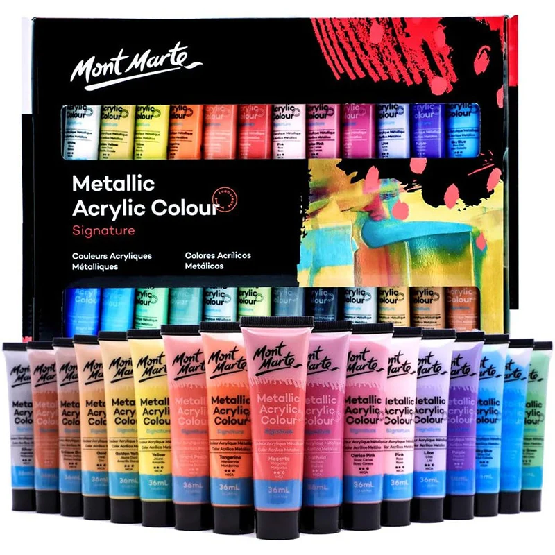 Professional Metallic Acrylic Paint Set, 24 x 1.02oz (36ml) Tubes, 24 Colors, Suitable for Most Surfaces Including Canvas, Paper