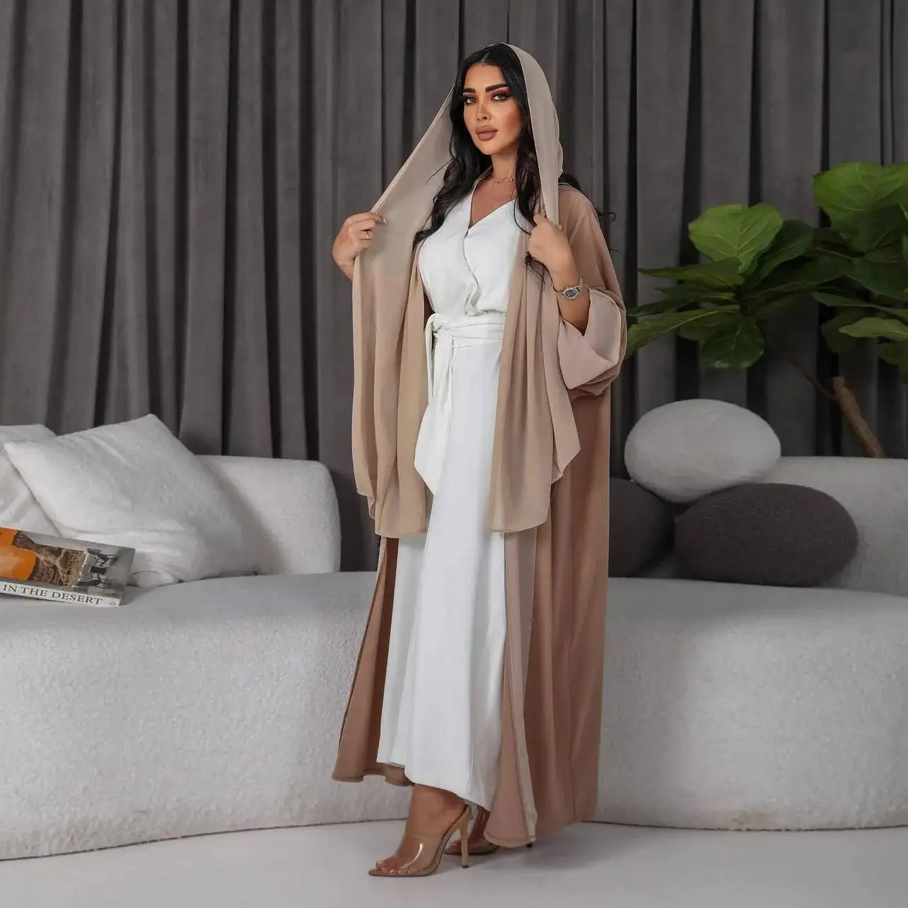 

Mq064 Muslim Fashion Cardigan Coat Splicing Chiffon Women's Arab Abaya Long Dress Robe Abaya Ramadan Dubai Luxury Islam Elegant