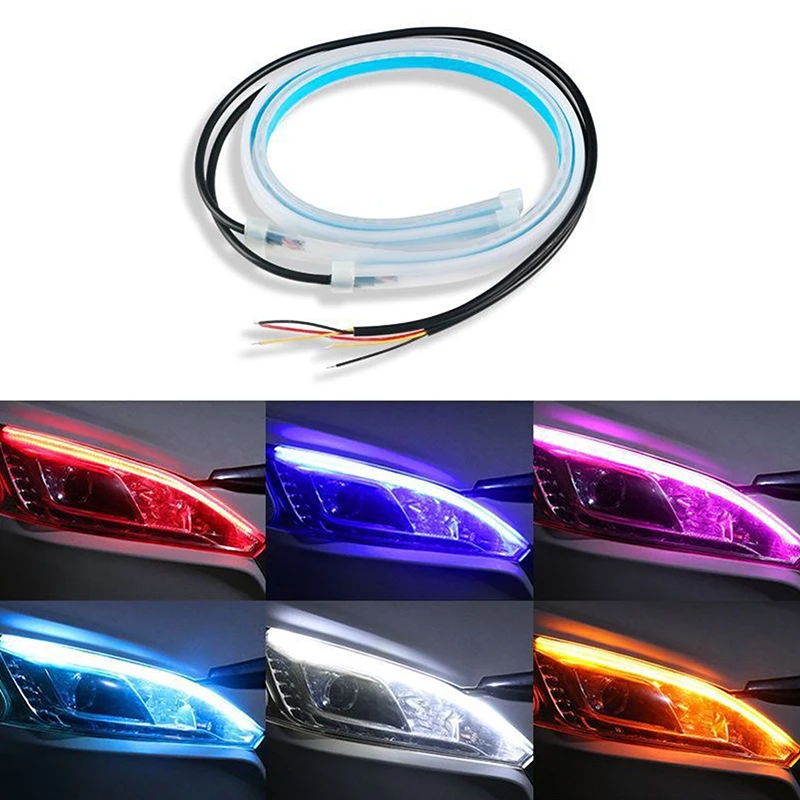 

Waterproof Flexible LED Strip Headlights, 30/45/60cm for Universal Autos; 2Pcs DRL, RGB with Yellow Brake Flow and Turn Signal