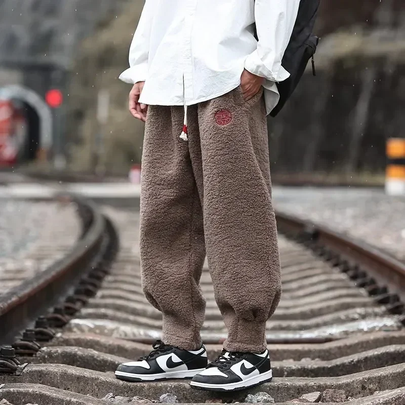 Winter Warm Thicken Sweatpants Men Fashion Joggers Elastic Waist Drawstring Casual Pants Male Brand Fleece Trousers