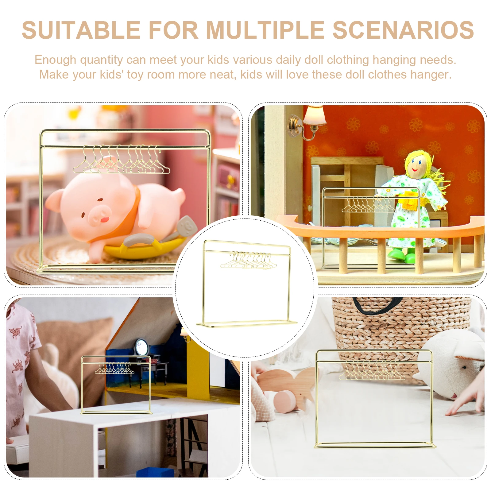 

1 set Miniature Clothes Rack Iron Small Hanger for Gold 15x12cm 40mm House Furniture Accessories Storage