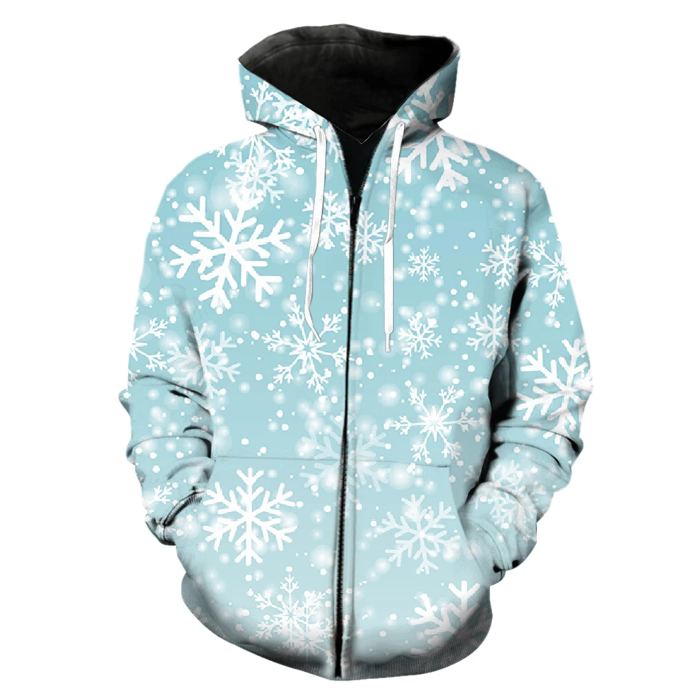 

Winter Snowflake Pattern Men's Zipper Hoodie Spring Fashion Unisex Sweatshirts Casual Funny Harajuku 3D Print Teens Oversized