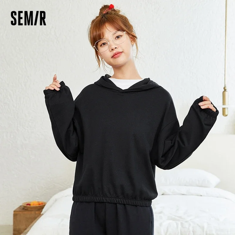 Semir Hooded Sweatshirt Women Spring Autumn New Sports Hoodie Knitted Loose Woman Solid Color Hoodies For Woman