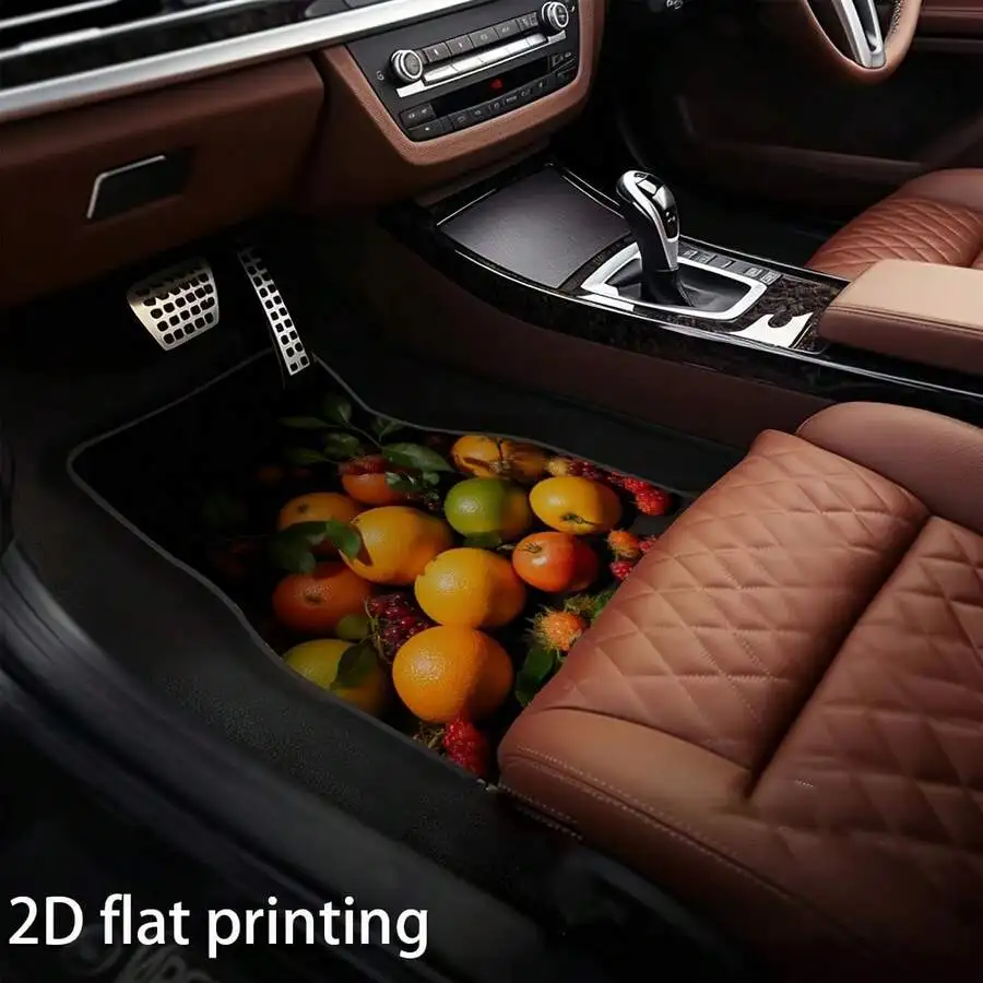

4pcs Universal Car Floor Mats Orange Berry Pattern Washable All Season Front Rear Interior Accessories