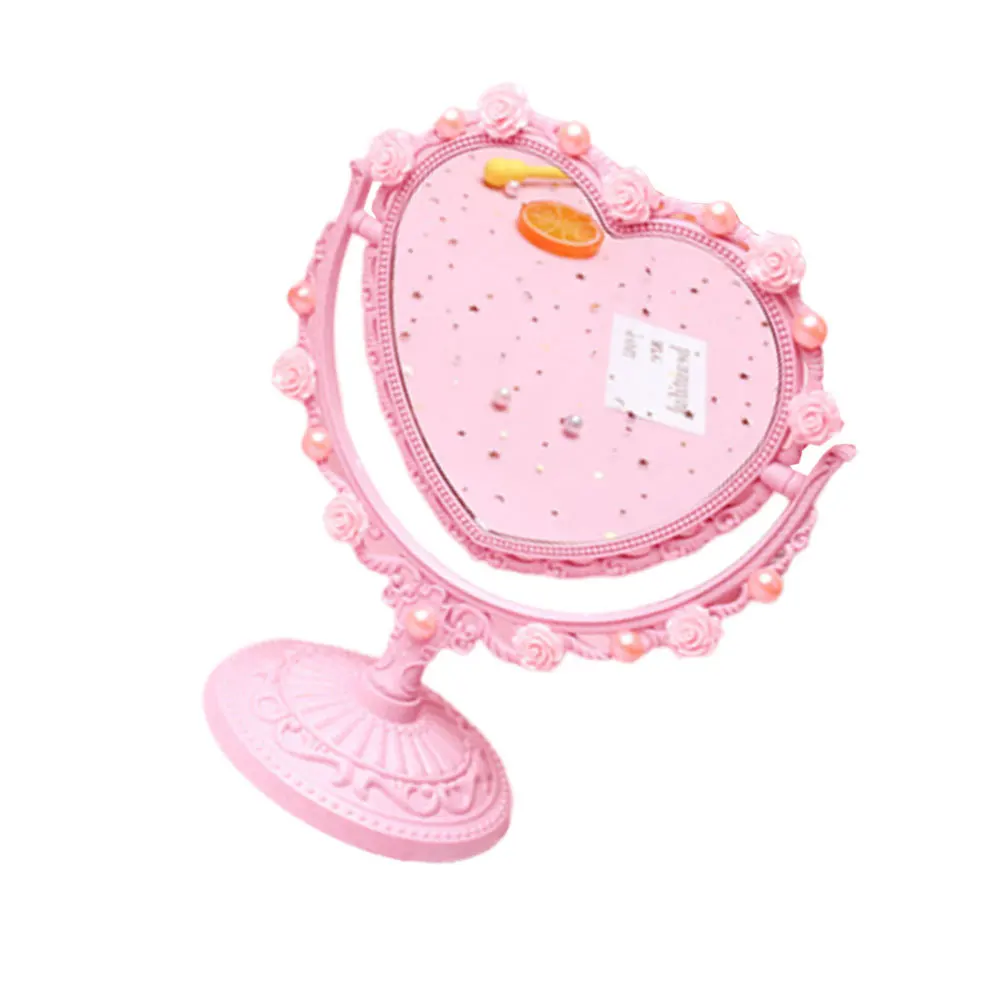 1 pezzo di specchio per il trucco a forma di cuore rosa, specchio compatto portatile con riflessione HD trasparente, finitura vintage squisita, adatto alla borsa o nella borsa