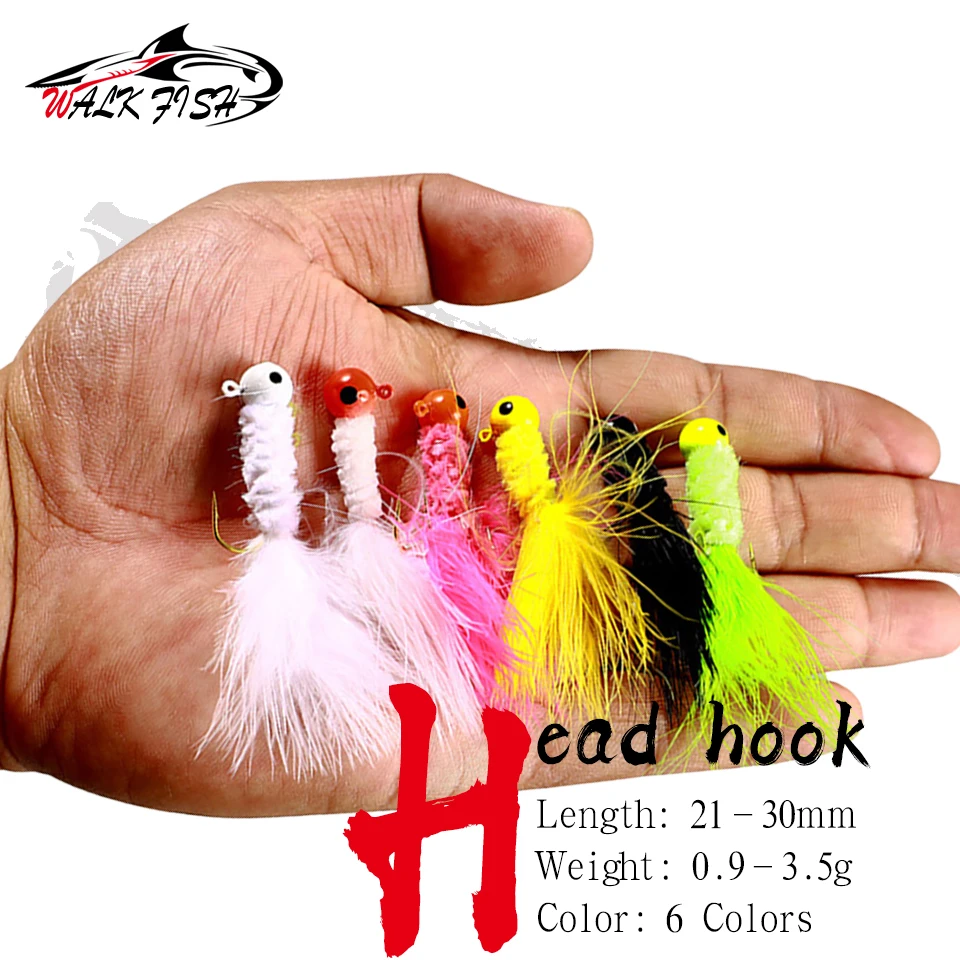WALK FISH 0.9-3.5g Feather Metal Head Hook Jig Fishing Crappie Marabou Kit Walleye Panfish Sunfish Bluegill Perch Swimbait Pesca