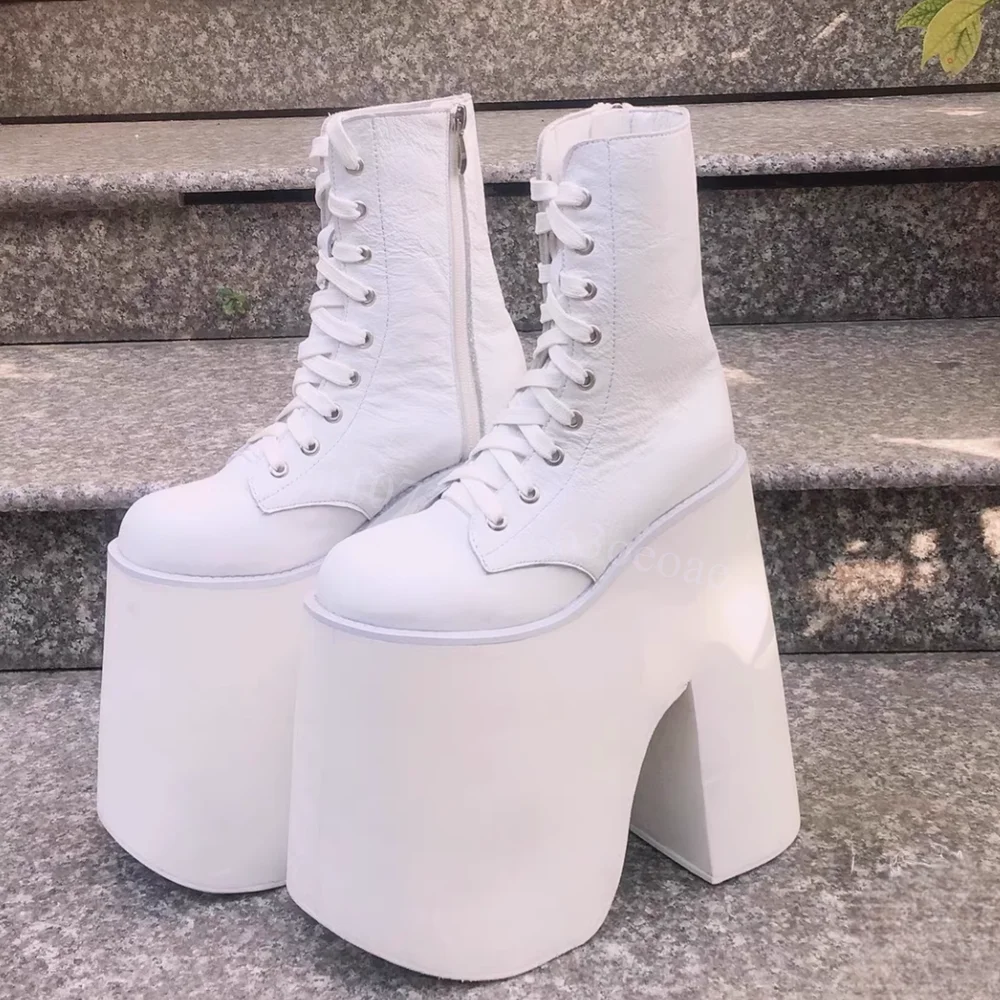 

Extremely High Platform Ankle Boots White Cross Tied Shoes for Women Chunky High Heels Fashion Shoes 2024 Zapatos Para Mujere