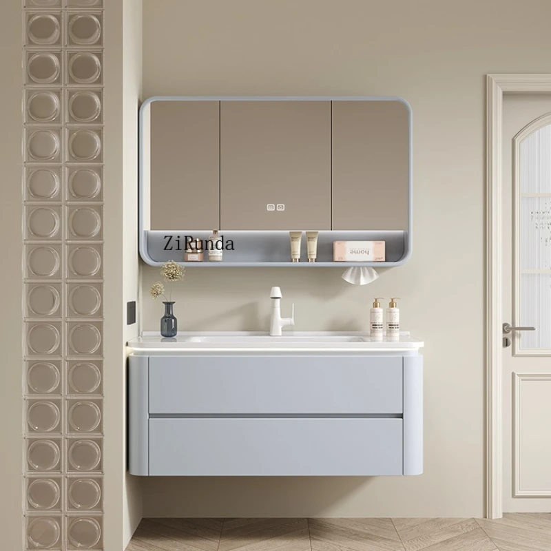 

Bathroom Cabinet Ceramic Integrated Washbasin Combination Oak Solid Wood Paint Washbasin Cabinet