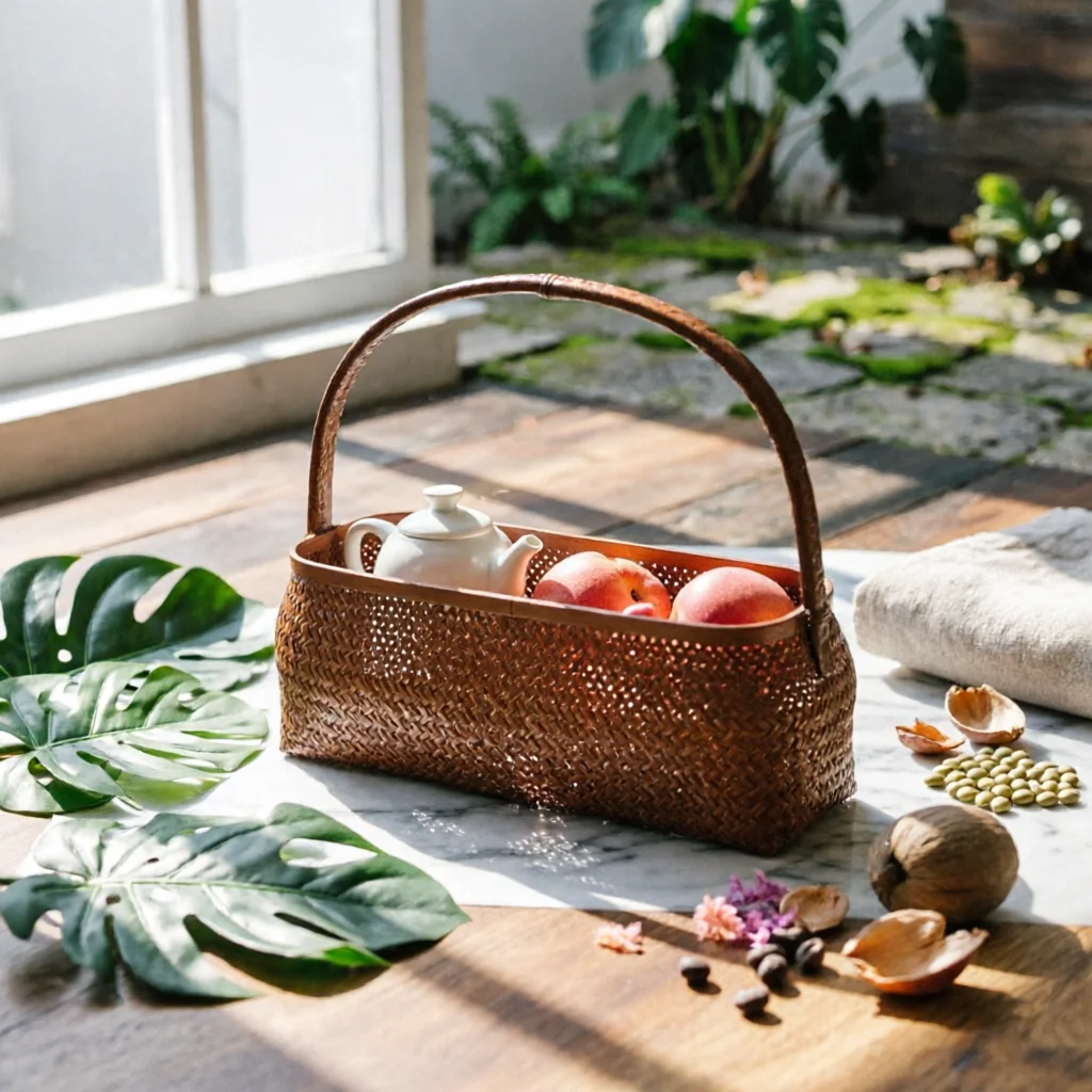 Bamboo Basket with Handle Portable Woven Basket with Handle Decorative Retro for Tea Lovers, Fruit Display