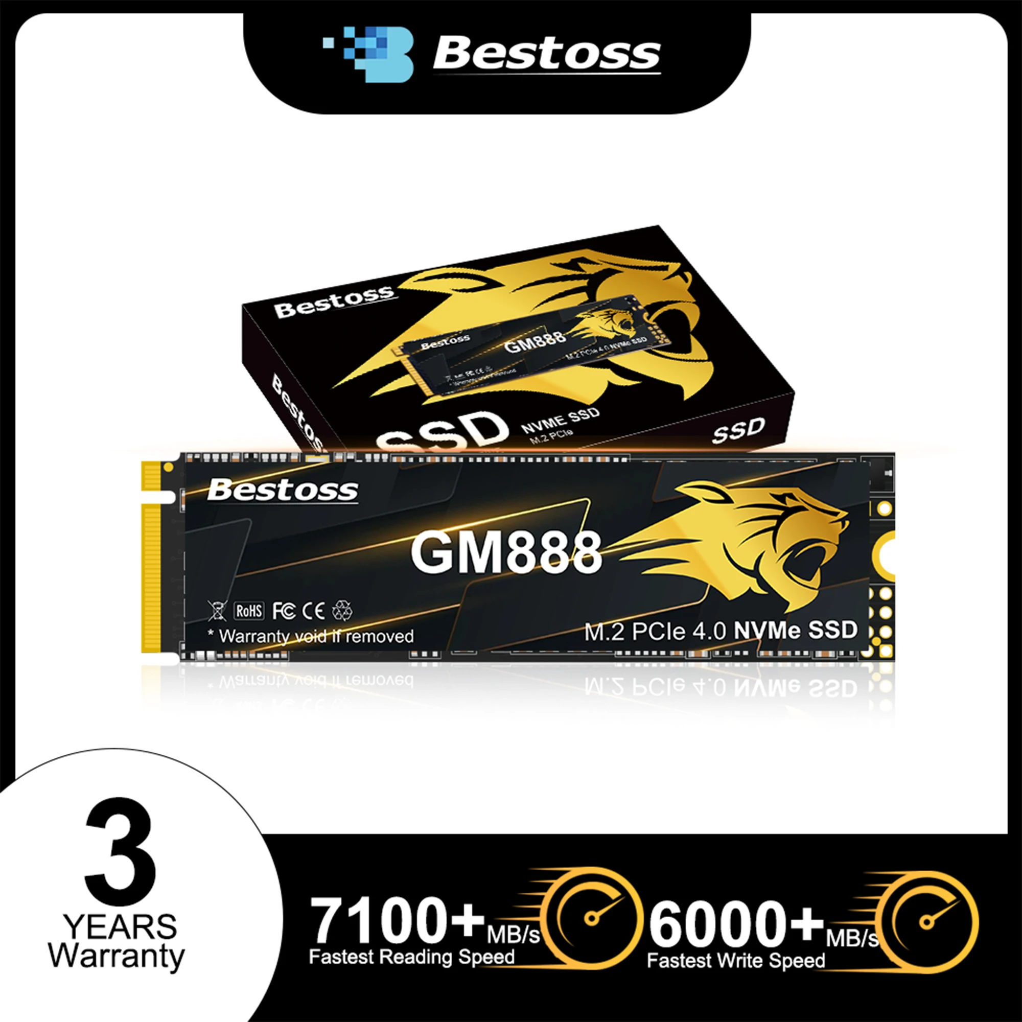 

Bestoss 7100MB/s PCIe 4.0 SSD M.2 NVMe Gen 4 512GB 1TB 2TB Hard Disk Drive Internal Drives for Laptop PC PS5