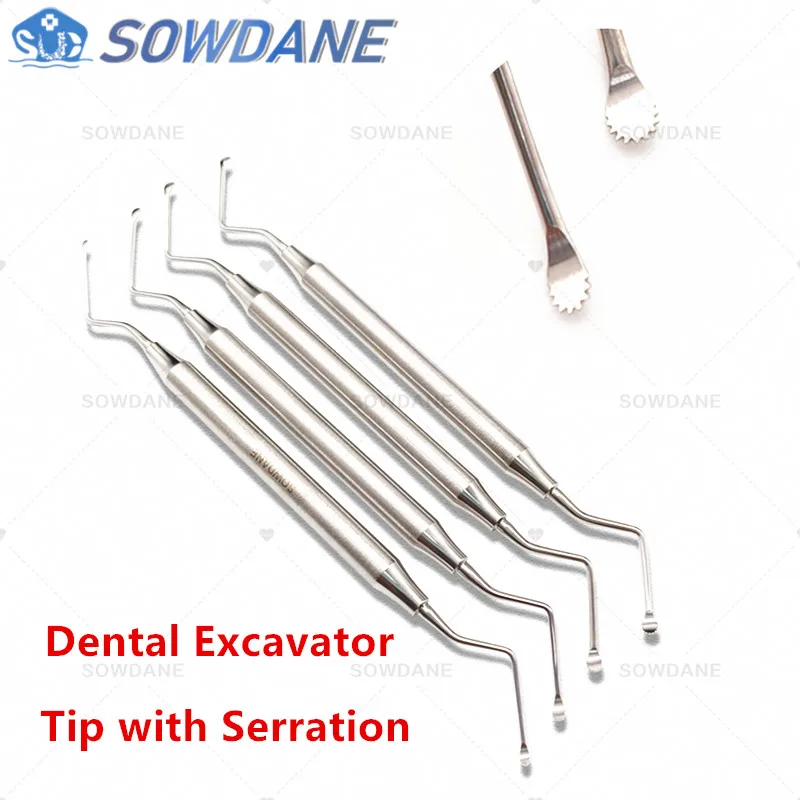 Dental Excavator Restorative Implant Instrument Dental Spoon with saw Serrated Tip Stainless Steel Double Ends