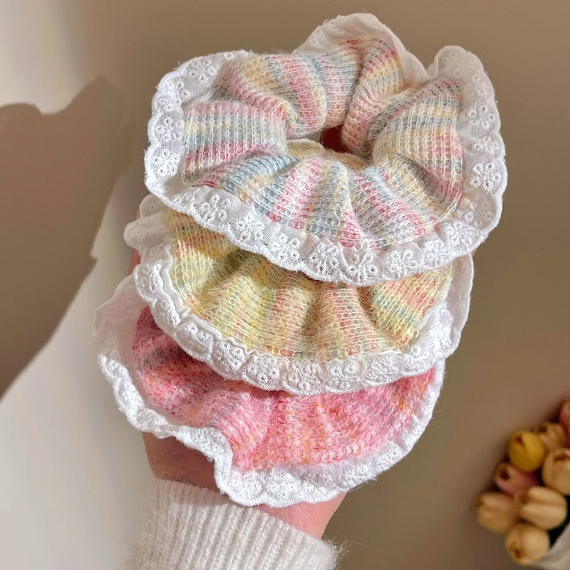 Осенне-зимняя милая кружевная элегантная повязка на голову с толстой кишкой, градиентная повязка на голову с мороженым для девочек, лесные аксессуары для волос, пряжа 헤드 Licht드