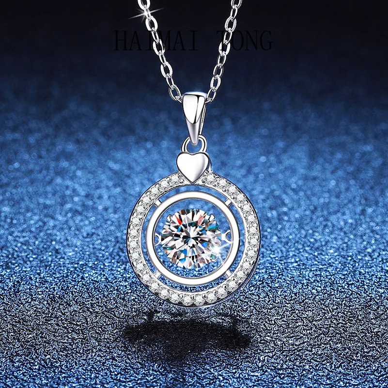 

HAIMAITONG PT950 Платина, женское ожерелье с муассанитом, умная круглая сумка, подвеска на День святого Валентина, женская 1-каратная моассани