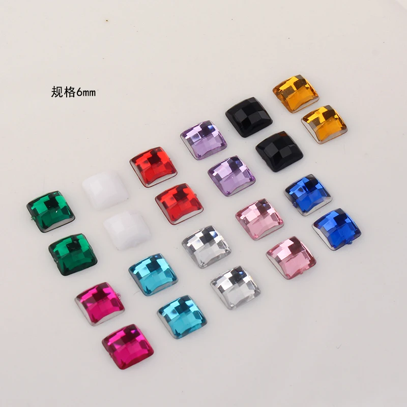 20pcs 6mm super small color square no hole flat bottom drill diy accessories manicure square acrylic drill handmade material