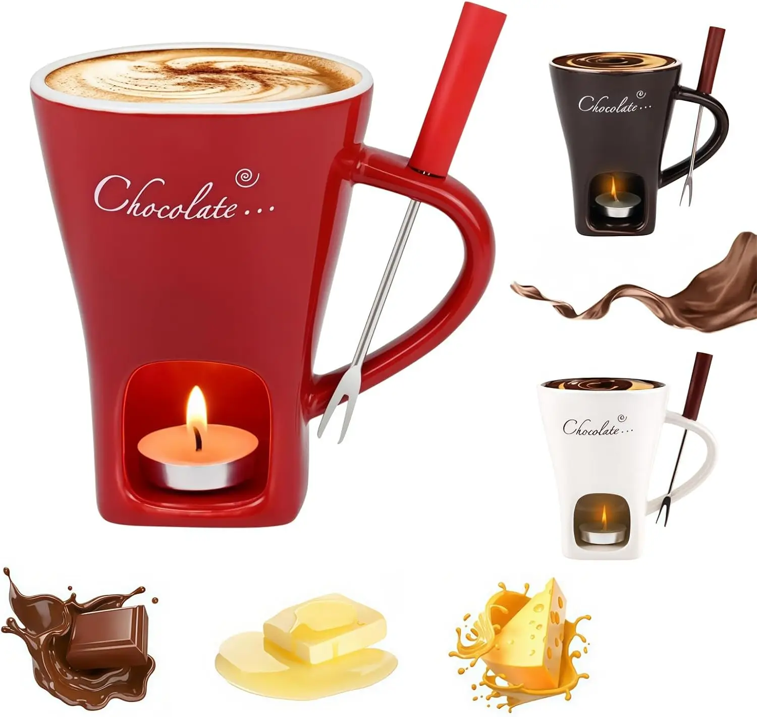 

Чашка для плавления шоколада, чашка для шоколадного фондю, керамическая кружка для сладкого фондю с вилкой для сыра и конфет, подарки на день рождения, свадьбу