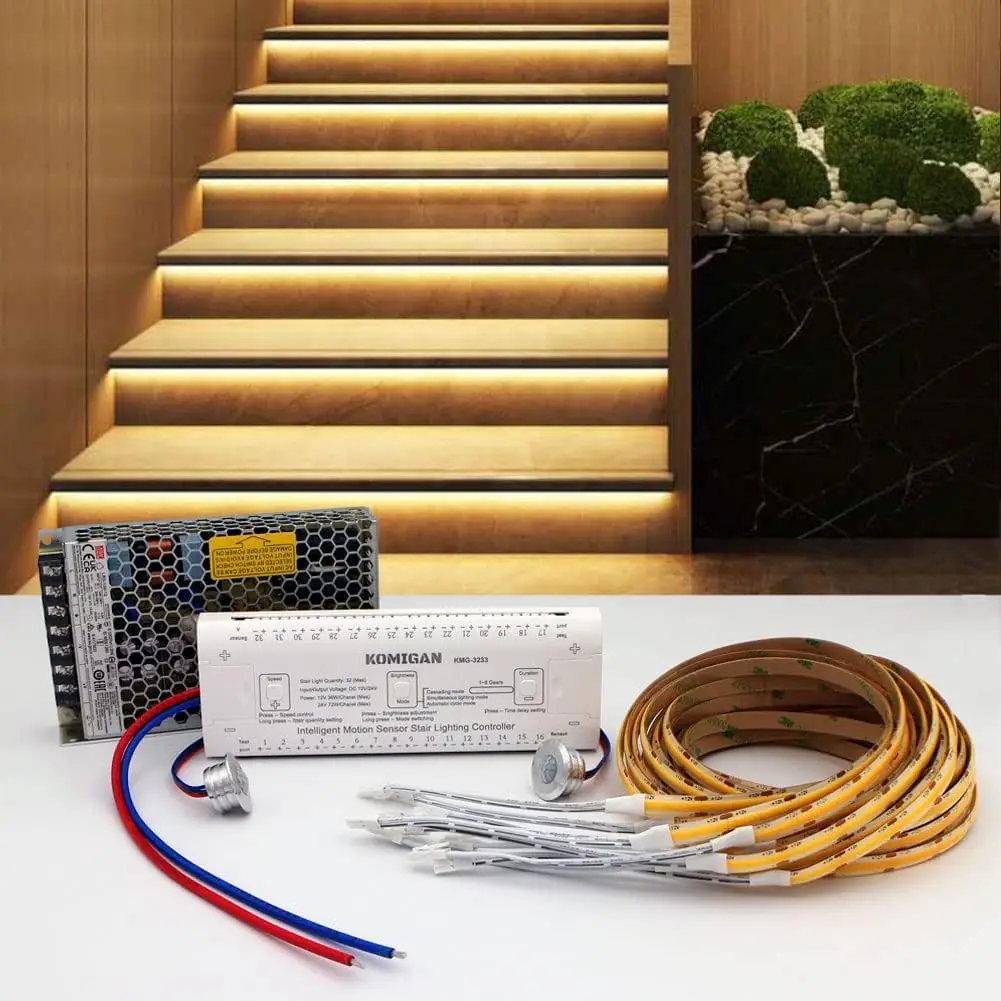 Imagem -02 - Komigan-intelligent Motion Sensor Led Strip Light para Interior Kit de Iluminação Escada Longo Cortável 40 100 cm Kmg3233