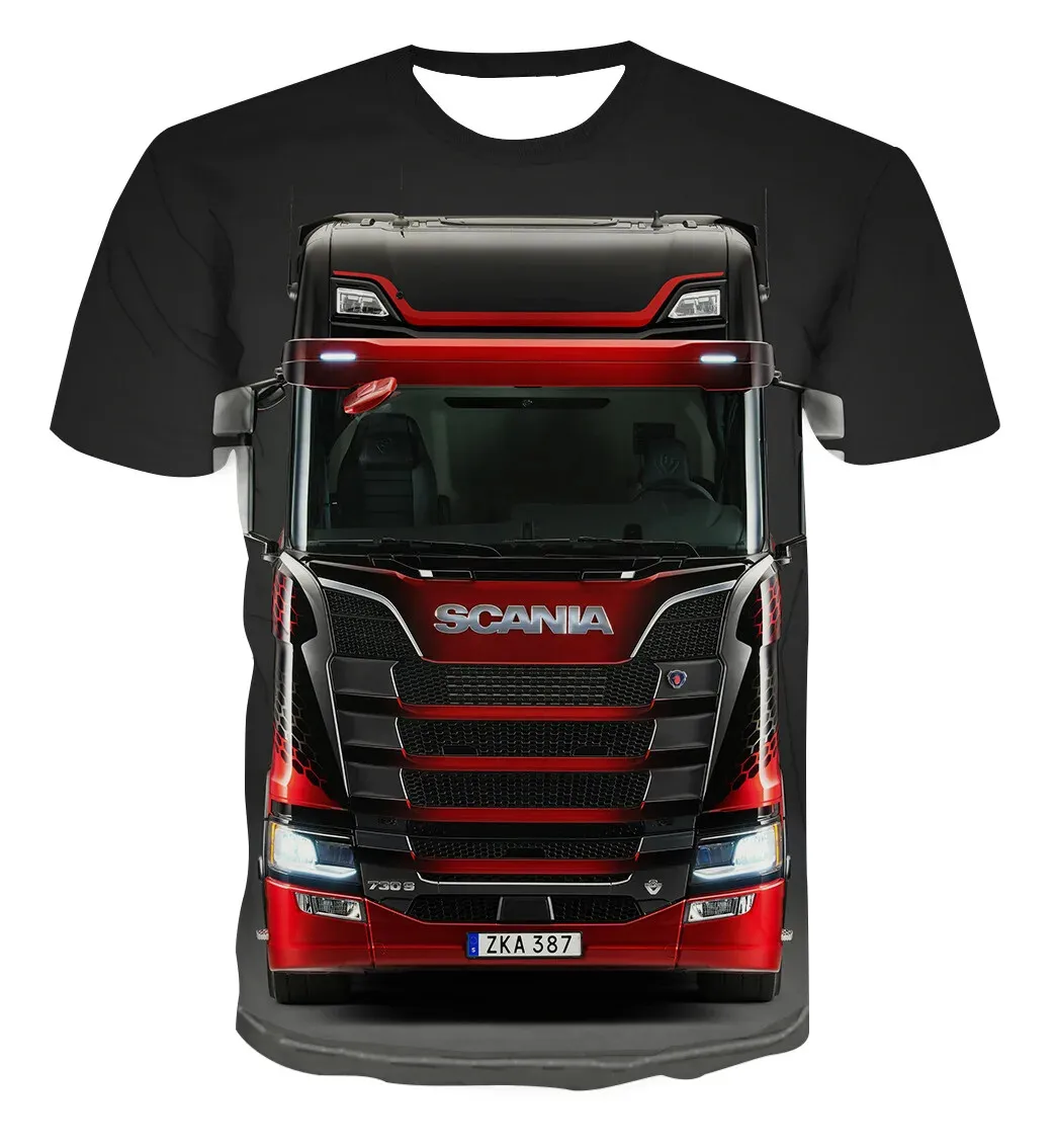 New Heavy-duty Truck Print T-shirt 3D Men\'s Cool Trucker Uniform Summer Fashion Casual Travel Style O-neck Short Sleeve Kid Tops