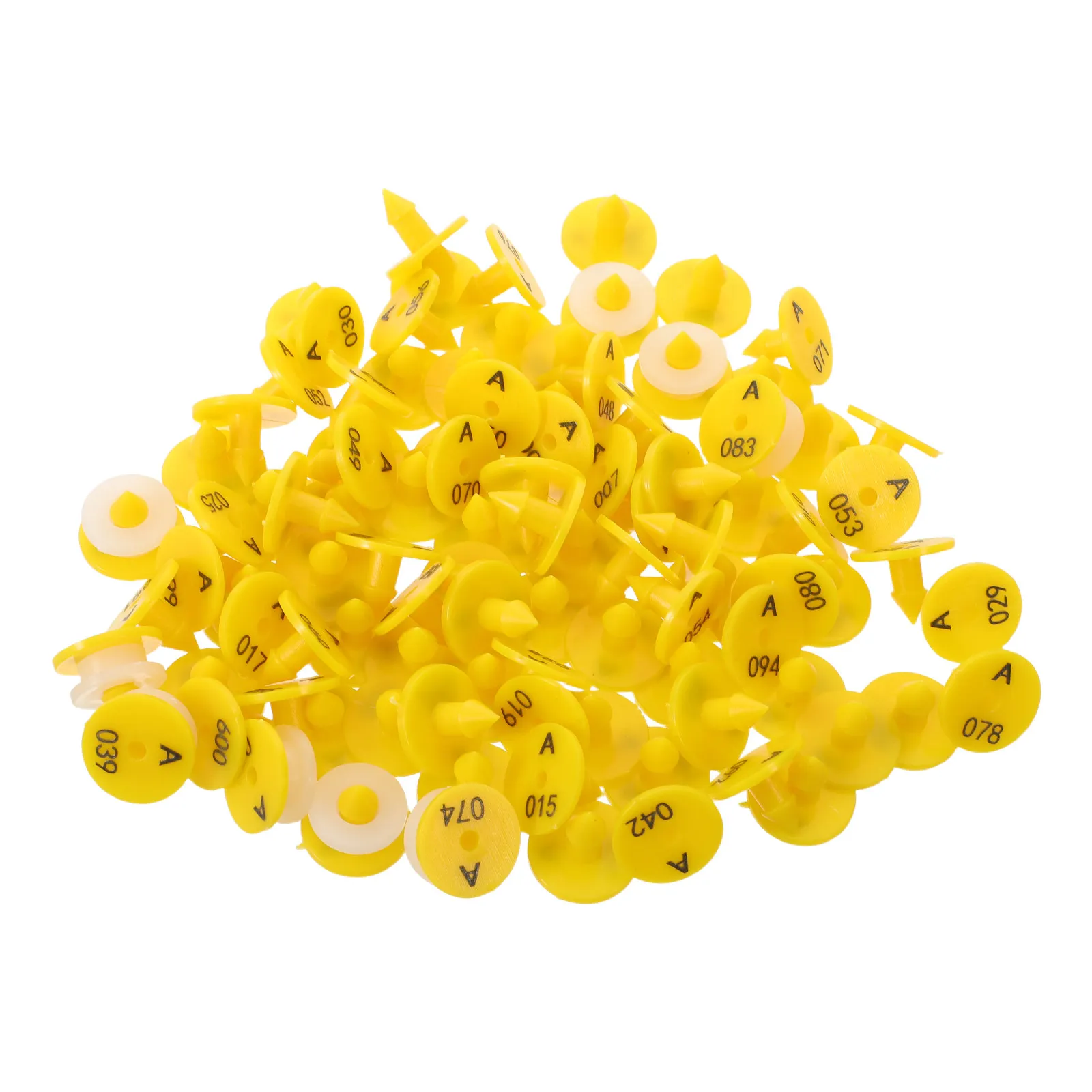 

100Pcs Pet Ear Tags for Small Animals - Numbered Identification Labels 1-100 Yellow Waterproof Plastic Ear Markers for Rabbits