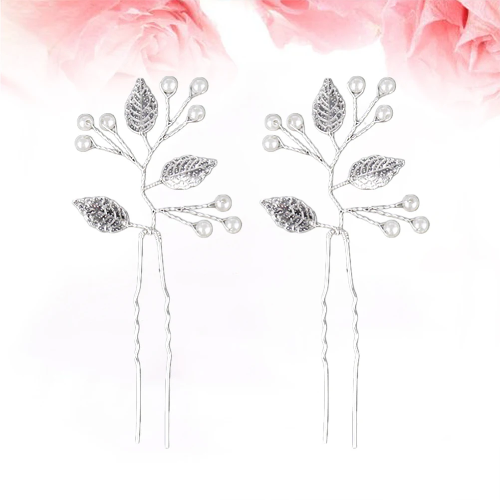 

4pcs Pearl Hairpins Alloy Leaf Bridal U Shape Wedding Hair Clips Women Princess Decorative Accessories Charming Elegant Party