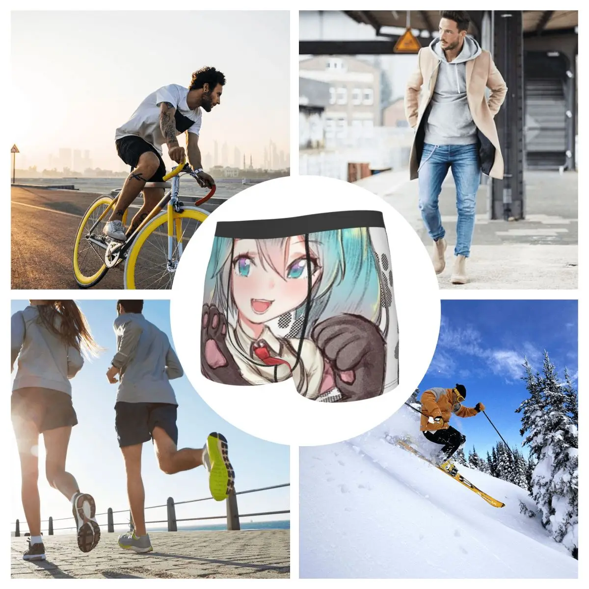 Boxer Underpants Shorts Hatsune Miku Nekko Kawaii Panties Male Breathable Underwear for Homme Man Boyfriend Gifts