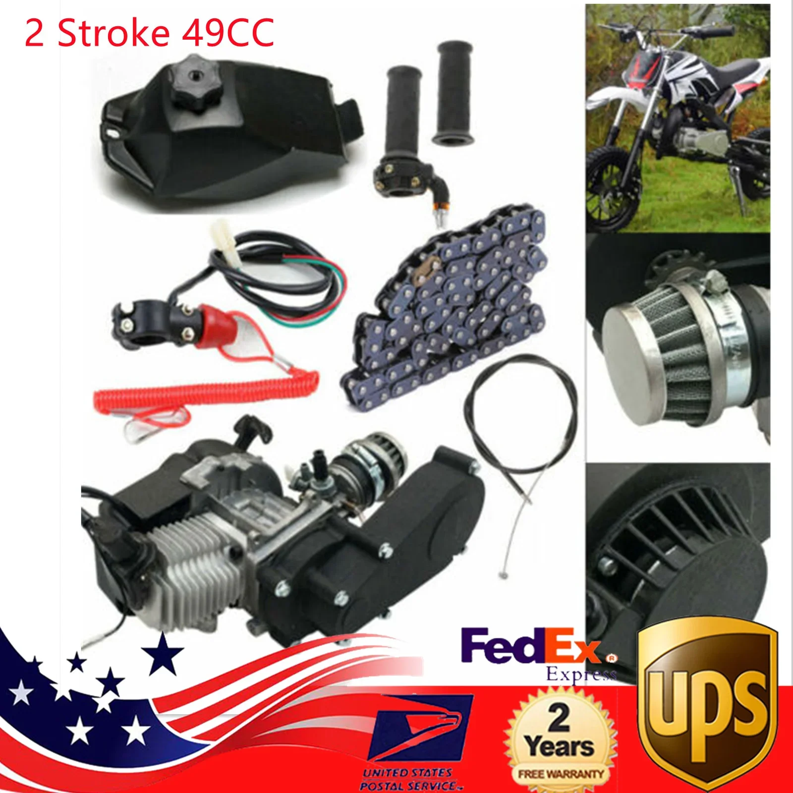 49CC Engine 2-Stroke Motor Kit for Pocket Bicycle Mini Dirt Bike ATV Scooter Set