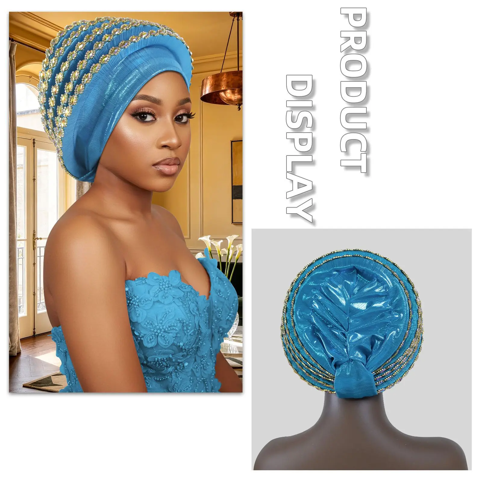 Shiny Diamonds Turban Cap for Women Hijab Muslim Bonnet African Auto Gele Headties Headscarf Head Wrap Nigerian Wedding Geles