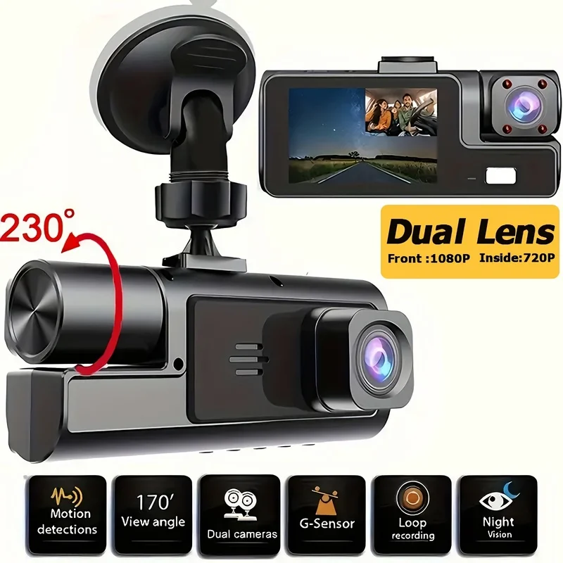 Dash Cam Front and Inside,Front 1080P and Inside 720P Recording Car DVR Cam with 170 °Wide Angle, Night Vision, Small Dash Camer