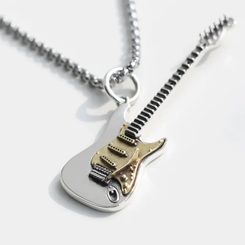 Retro Punk Music Guitar Necklace for Men Personalized Gothic Pendant Fashion Hip Hop Rock Singer Jewelry Gift