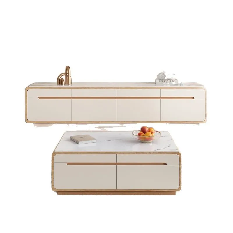

Log wind new TV cabinet coffee table combination solid wood floor living room simple range lamp rock slab TV cabinet tea