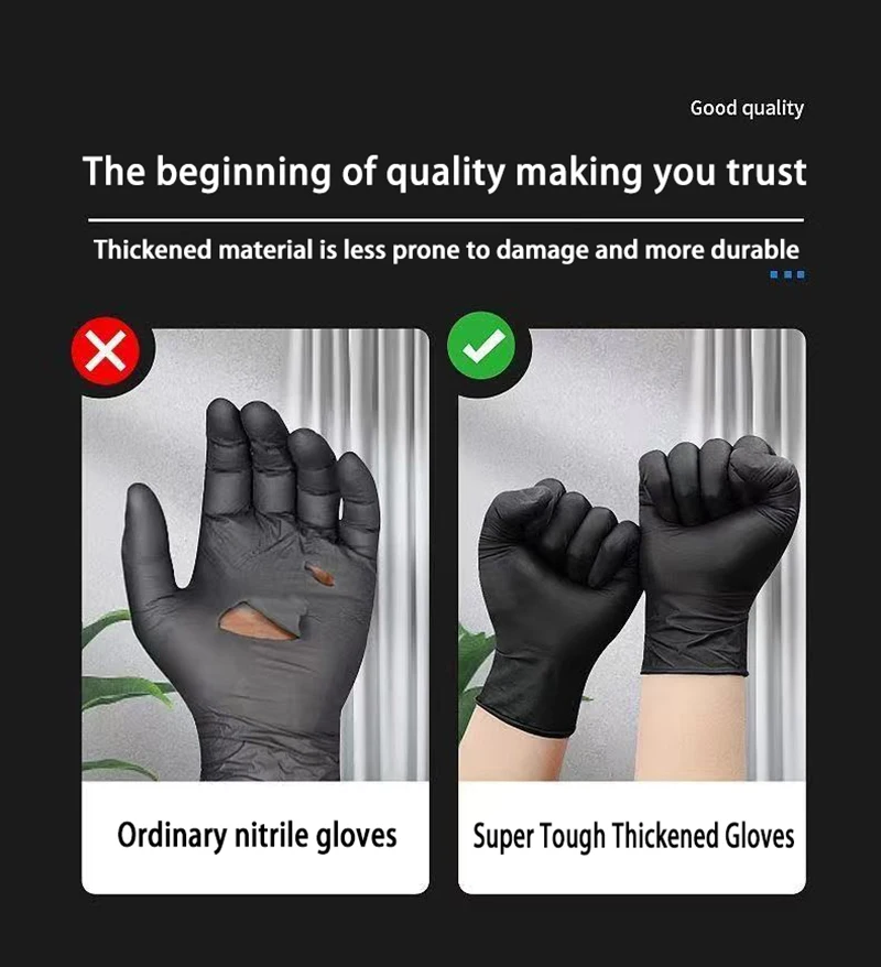 100/50/20 Stück schwarze Nitril-Handschuhe, verdickte Einweghandschuhe zum Reinigen, Friseur, wasserdichte Geschirrspülen, Tattoo-Handschuhe