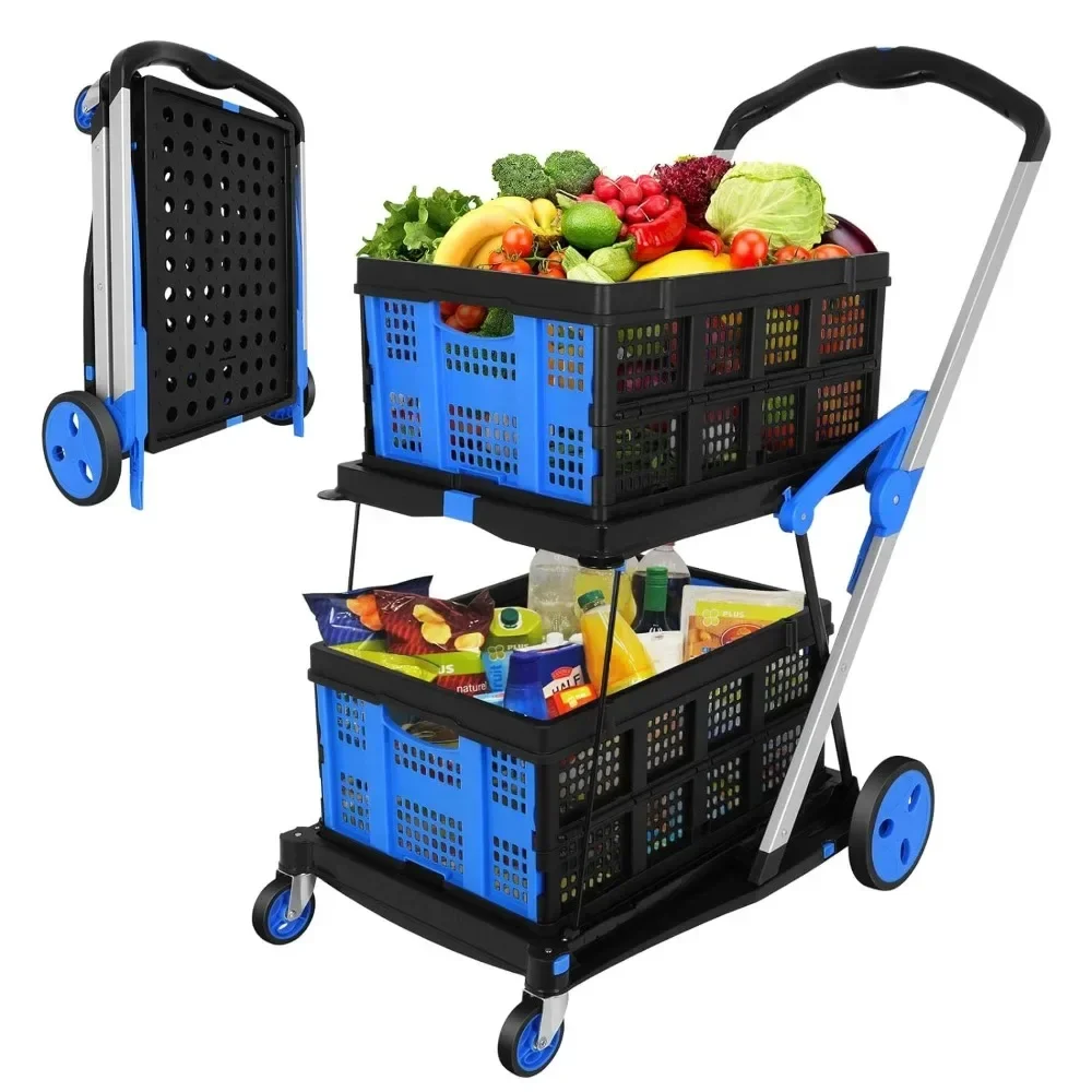 

Utility Cart Multi Use Functional Collapsible Shopping Carts 2-Tier Collapsible Shopping Cart with Baskets Carrito para Super